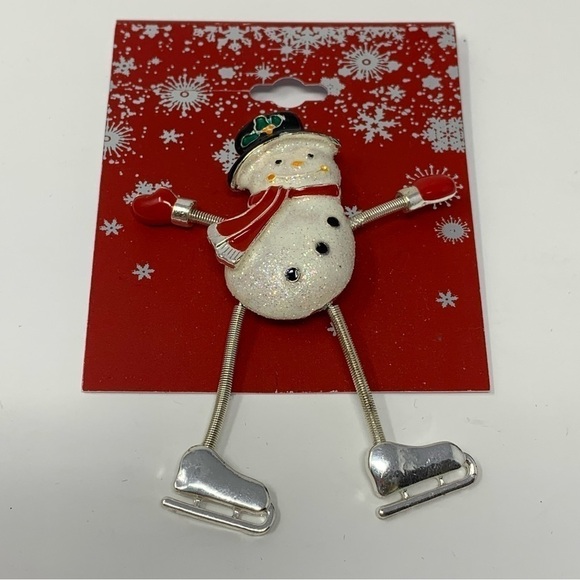 Kohls Springy Snowman on Ice Skates Brooch - Picture 2 of 4